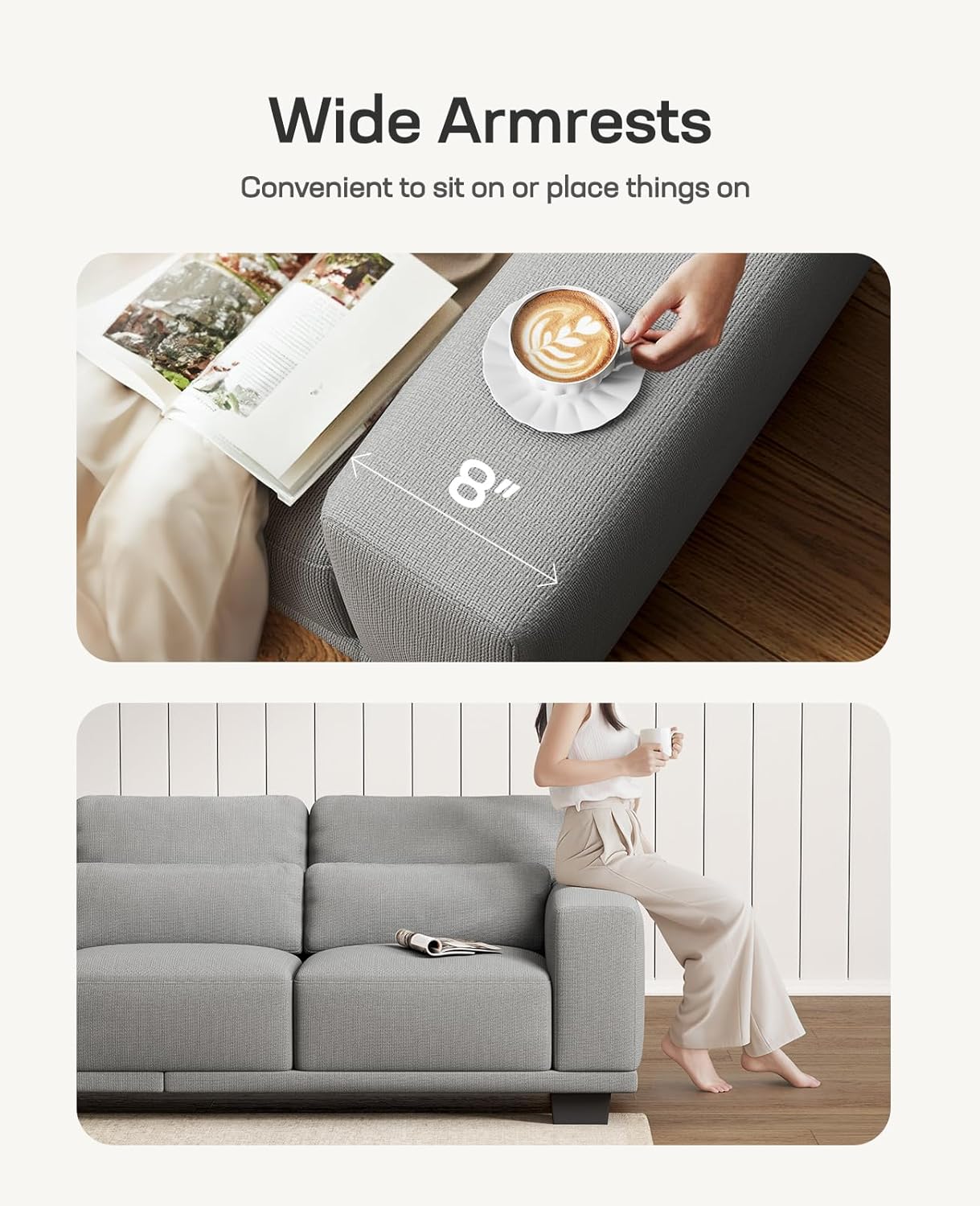 Marsail 3-Seater Modern Sofa, 89" Couch with Wide Armrests & Deep Cushions, Linen Sofas with Removable Washable Covers for Living Room, Grey - Image 6