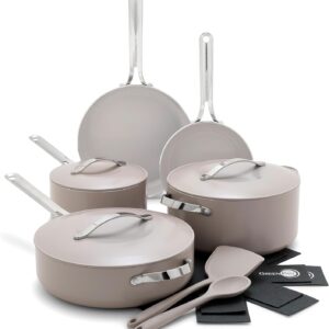 GreenPan Nova 10-Piece Cookware Pots & Pans Set, Oprah’s Favorite Things 2024, PFAS-Free Ceramic Nonstick, Fry, Sauté, Stockpot, Utensils, Lids, Induction Suitable, Dishwasher & Oven Safe, Clay