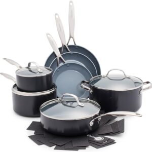 GreenPan Valencia Pro Ceramic Nonstick 11 Piece Cookware Set, Hard Anodized PFAS-Free Pots & Pans, Induction Ready, Compatible on All Cooktops, Dishwasher Safe, Oven Safe to 600F, Gray
