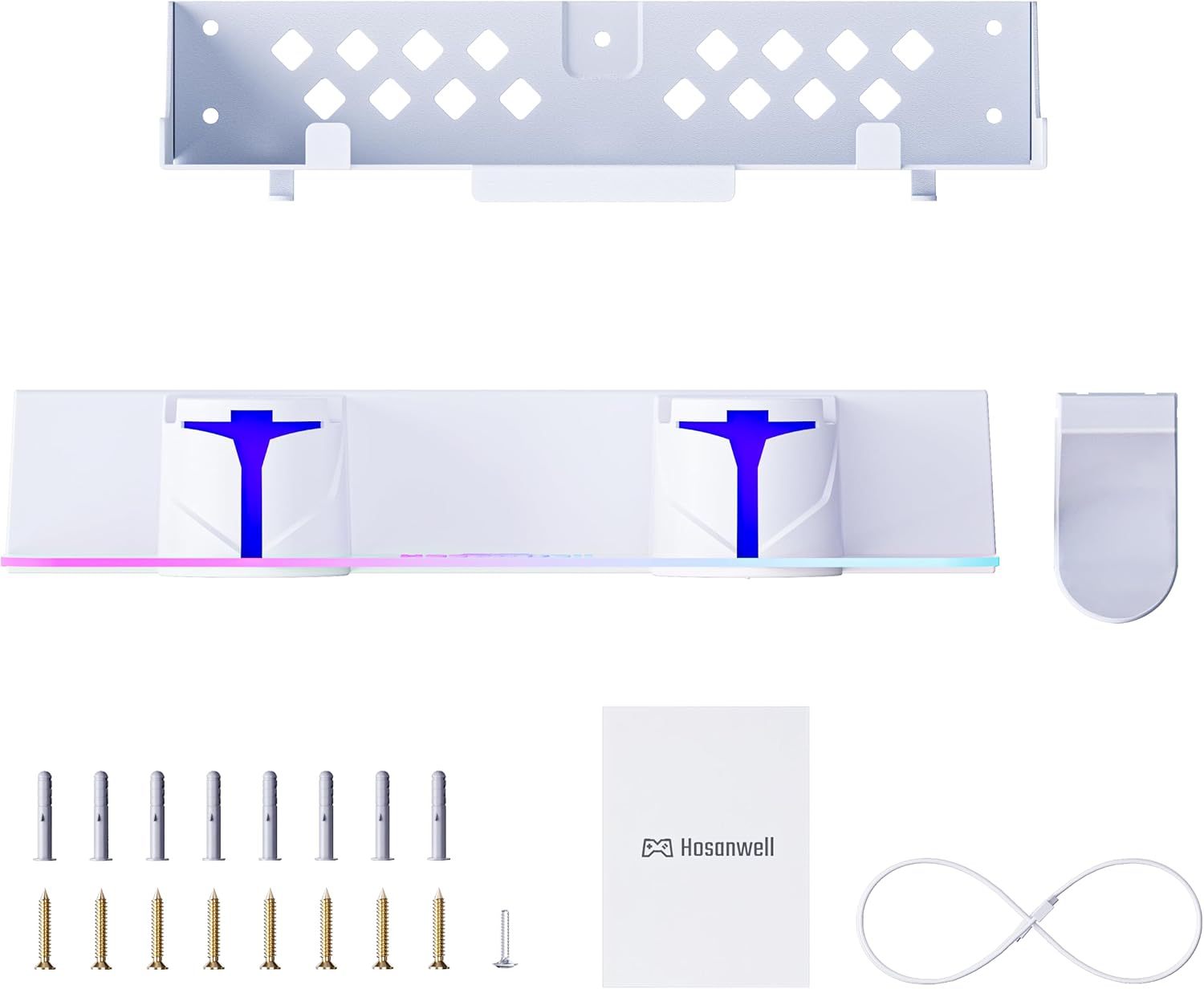 Hosanwell PS5 Wall Mount Kit with Charging Station, Compatible with PlayStation 5/Slim/Pro Disc & Digital Version, Dual Use Charging Station with Multi-Mode RGB Light, White - Image 9