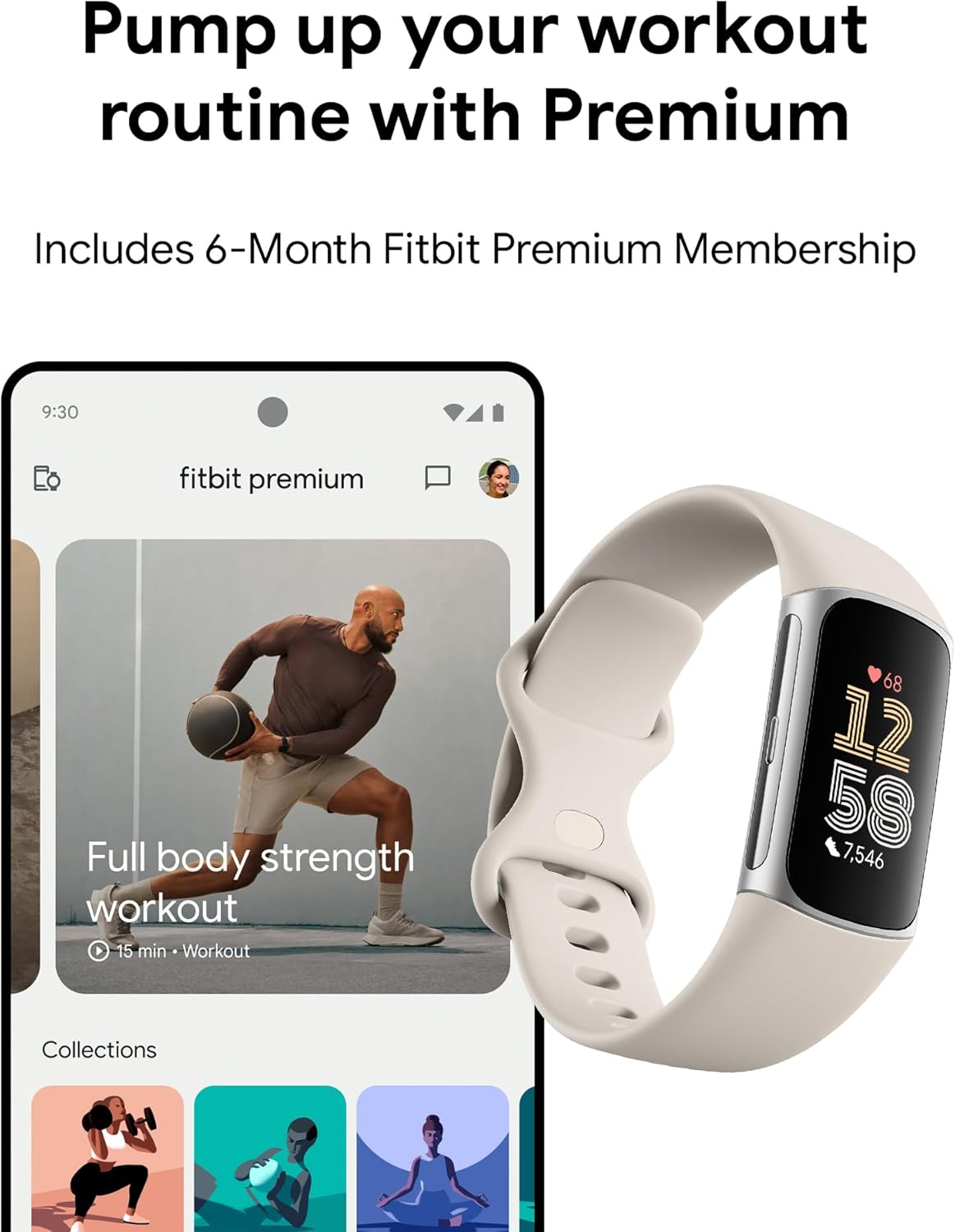Fitbit Charge 6 Fitness Tracker with Google apps, Heart Rate on Exercise Equipment, 6-Months Premium Membership Included, GPS, Health Tools and More, Porcelain/Silver, One Size (S & L Bands Included) - Image 9