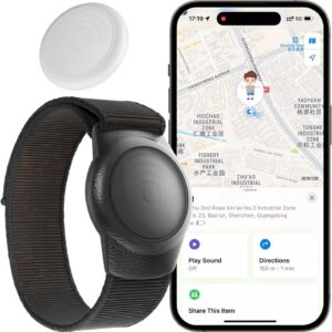 GPS Tracker for Kids (iOS only), Teen,Special Needs, Elderly,Real-Time Kids Tracker Watch Band Works with Find My (iOS Only) APP,Hidden Mini GPS Tracking Device,Waterproof,No Monthly Fee,Black