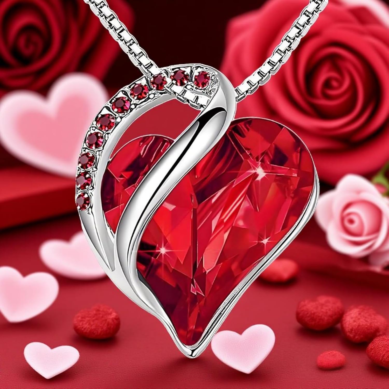 Heart Necklaces Earrings Set for Women Dainty Rhinestone Love Birthstone Heart Stud Earrings Crystal Pendant Necklace Birthday Valentines Day Gifts for Her Outfits Accessories - Image 6