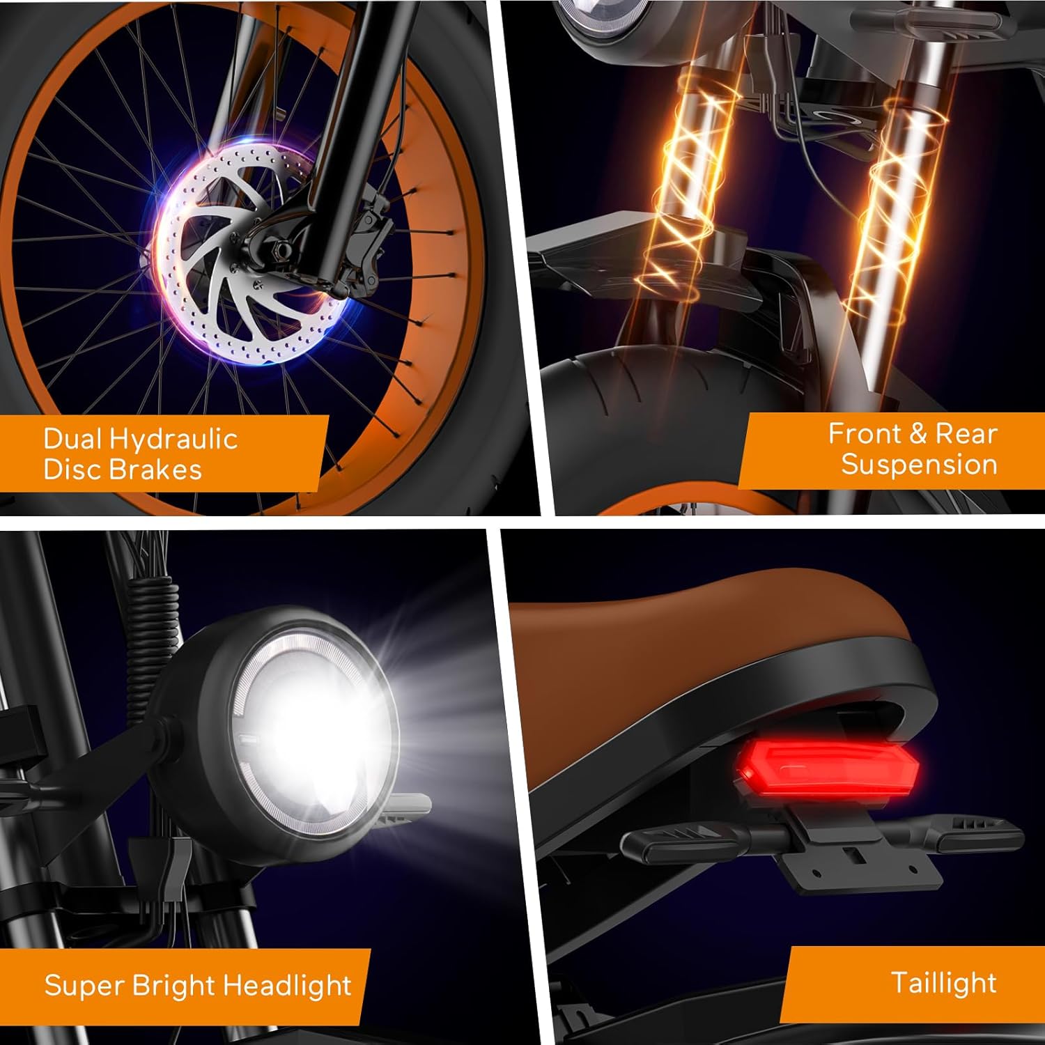 Movcan V40 Electric Bike For Adults,48V25Ah Removable Battery 20” Fat Tire Dirt Bike,1500W Motor 35MPH Top Speed 120 Miles Range Electric Motorcycle,7 Speed Dual Hydraulic Brake Ebikes For All-Terrain - Image 7