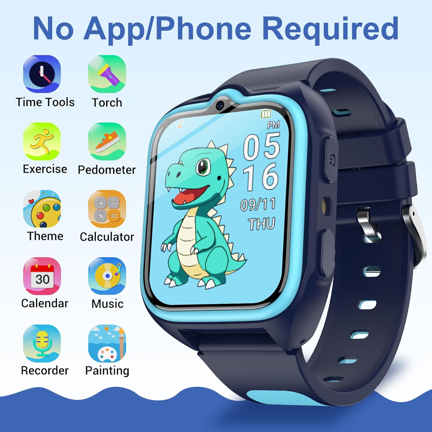 Smart Watch for Kids with Fitness Tracker Pedometer No Phone/App Needed, 1.75" Kid Digital Watch with IP68 Waterproof,Kids Smartwatch with Puzzle Games Sport Modes for Boys Girls Teens 5-16(Blue) - Image 2