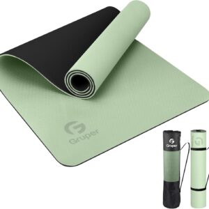 Gruper Yoga Mat Non Slip, Eco Friendly Fitness Exercise Mat with Carrying Strap,Pro Yoga Mats for Women,Workout Mats for Home, Pilates and Floor Exercises