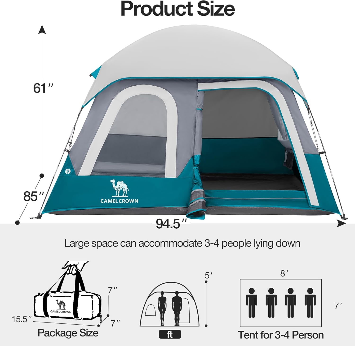 CAMEL CROWN 4/6 Person Tent Waterproof Lightweight Portable Backpacking Tent for Outdoor Camping Hiking - Image 6
