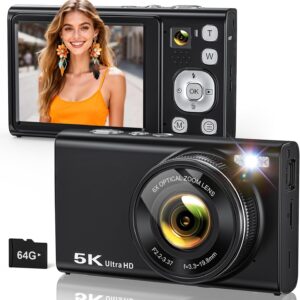 5K Digital Camera for Photography with 6X Optical Zoom, Autofocus 96MP Vlogging Camera for YouTube Video with Dual-Lens, Compact Point and Shoot Travel Cameras for Beginners with 64GB Card & Flash