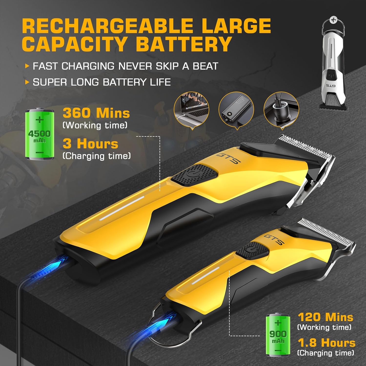 Professional Hair Clippers for Men, Professional Barber Clippers and Trimmer Set, Mens Cordless Hair Clipper for Barbers Haircut Kit Fade Yellow - Image 6