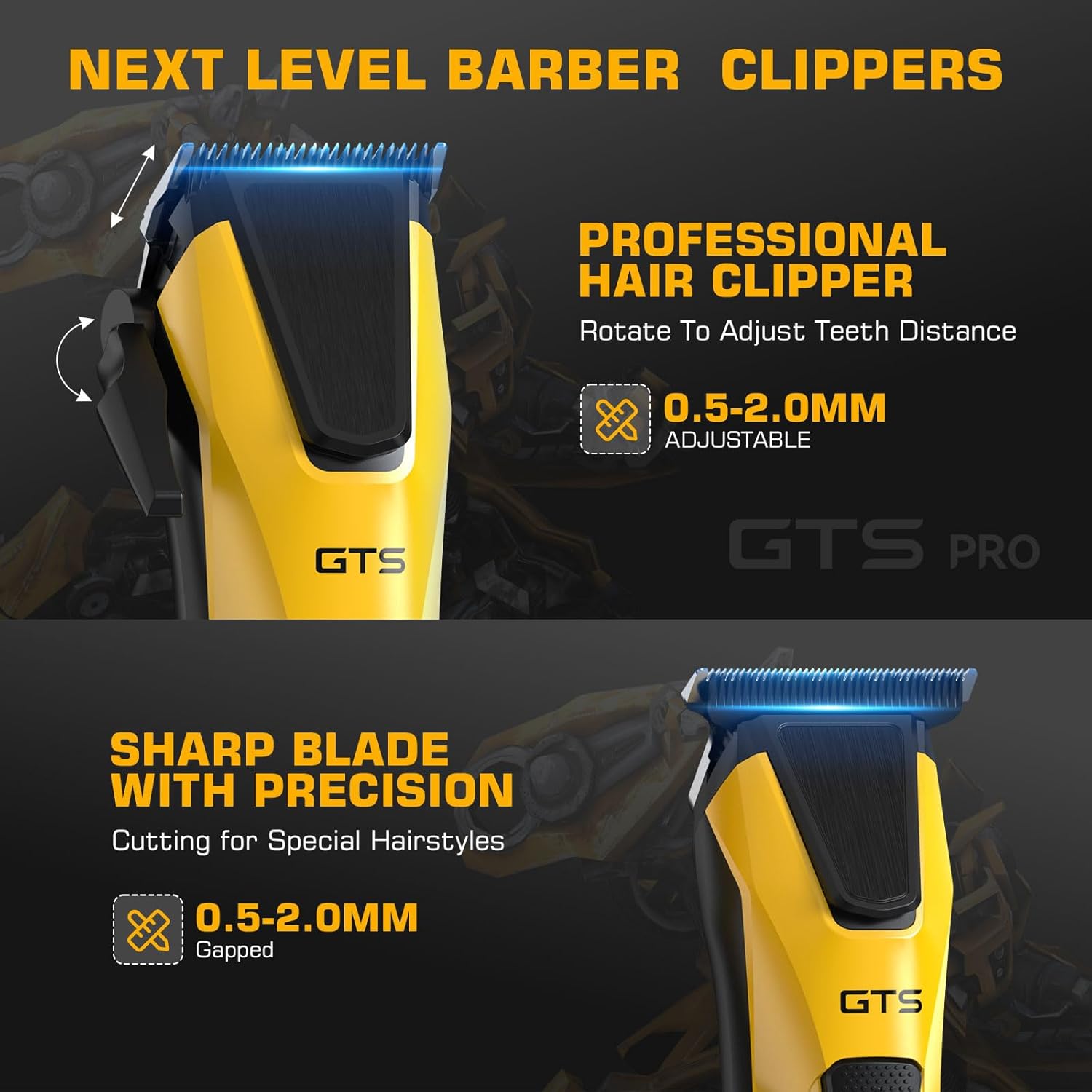 Professional Hair Clippers for Men, Professional Barber Clippers and Trimmer Set, Mens Cordless Hair Clipper for Barbers Haircut Kit Fade Yellow - Image 2
