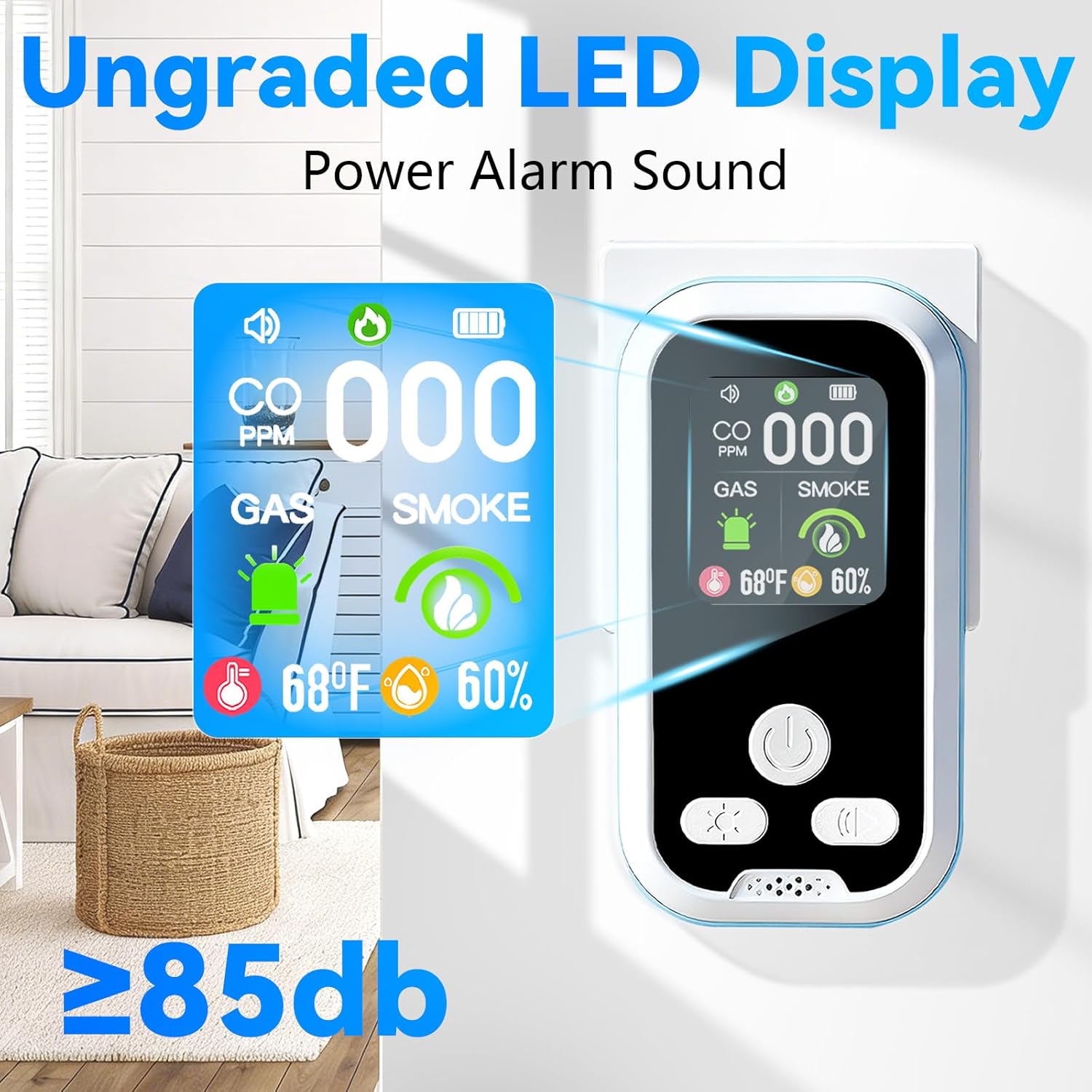 6 in1 Carbon Monoxide Detector Combo with HD Screen Monoxide Alarm, Detects CO, Natural Gas, Smoke, Temperature, and Humidity for Home, Apartment, Hotel, Camping RV Safety Gifts Idea - Image 4