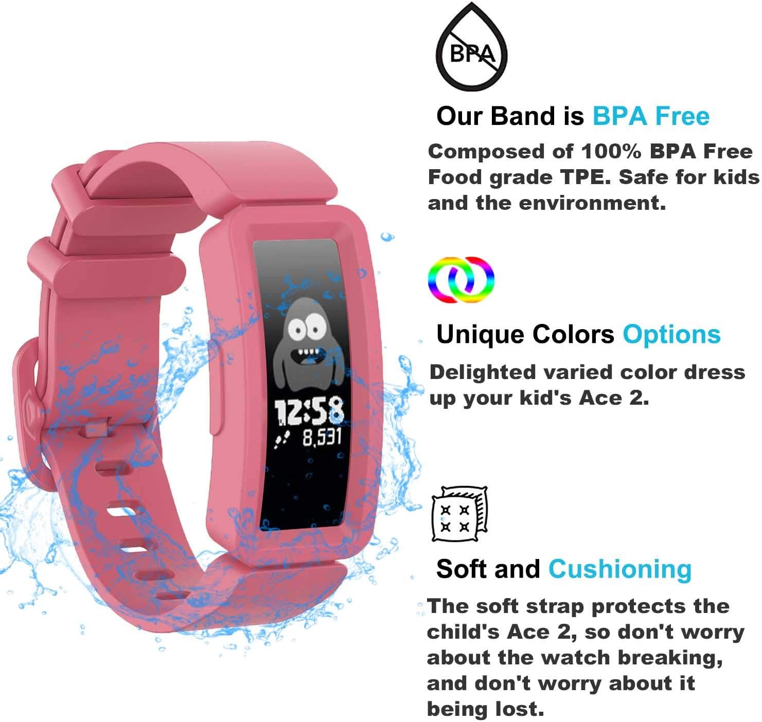 Compatible with Fitbit Ace 2 Bands for Kids 6+, Soft Silicone Waterproof Bracelet Accessories Sport Strap Boys Girls bands Compatible for Fitbit Ace 2 - Image 5