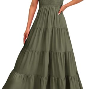 PRETTYGARDEN Women’s Summer Flowy Maxi Dress Casual Cap Sleeve V Neck Smocked Beach Sundress