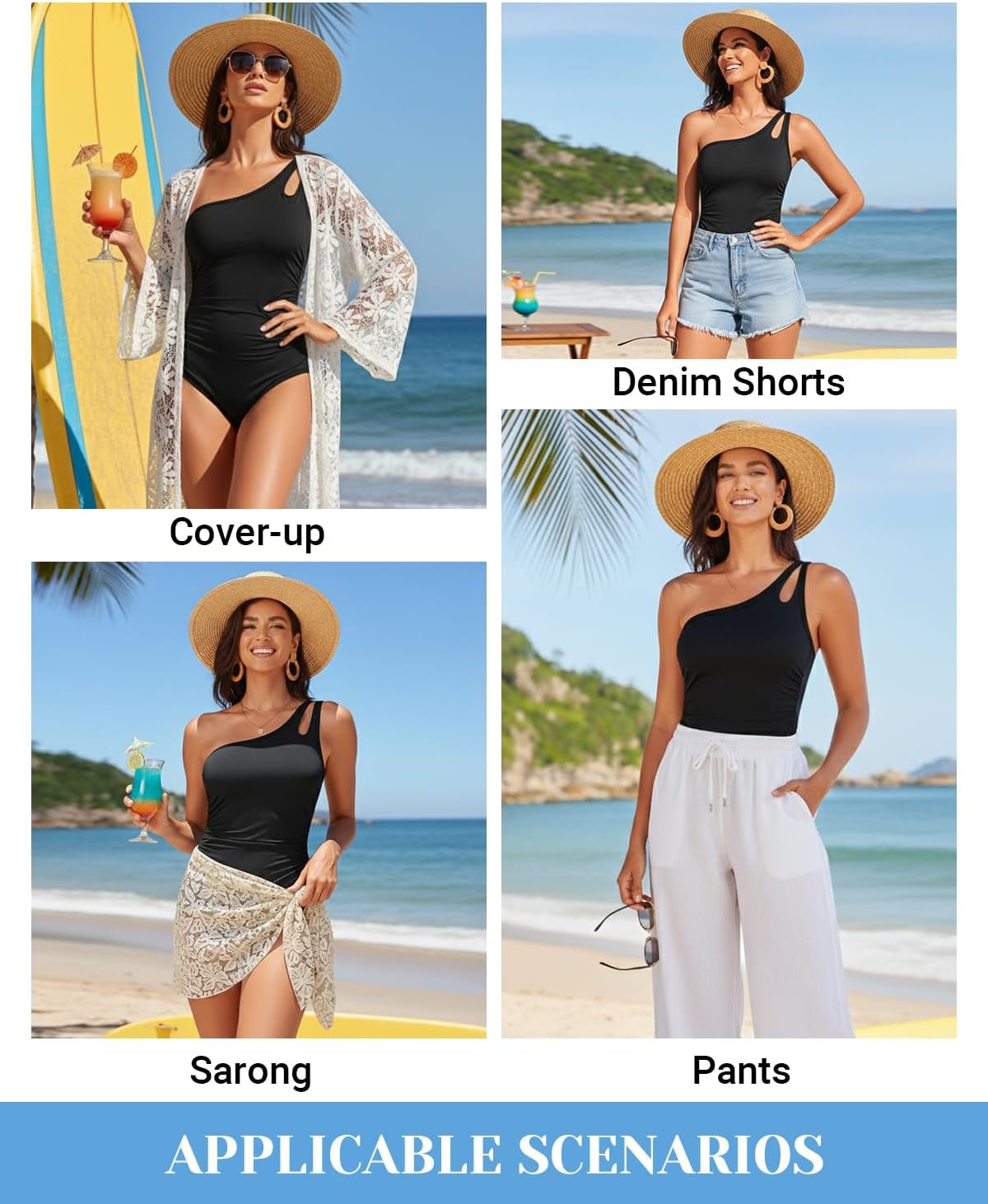 Holipick One Shoulder One Piece Swimsuit for Women Tummy Control Bathing Suits Modest Full Coverage Keyhole Swimwear - Image 7