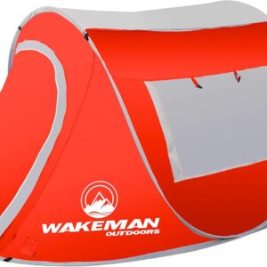 Pop-up Tent 2 Person, Water Resistant Barrel Style Tent for Camping with Rain Fly and Carry Bag, Sunchaser 2-Person Tent by Wakeman Outdoors (Red)