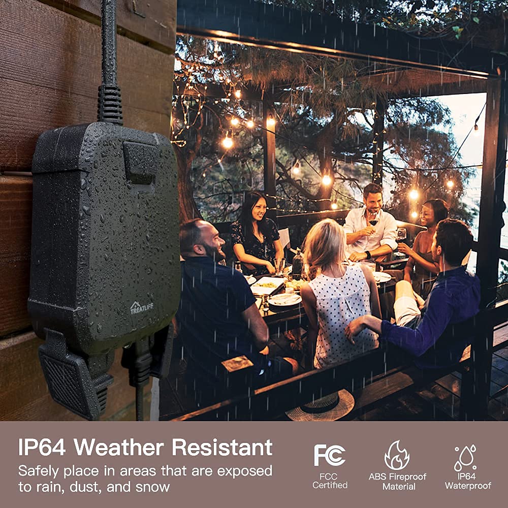 TREATLIFE 2 in 1 Outdoor Smart Dimmer Plug, 2 Individual Control Sockets, 600W, Compatible with Alexa, Google Home, IP64 Dimmer for Outdoor String Lights, Dusk to Dawn, 2.4GHz WiFi Only - Image 5