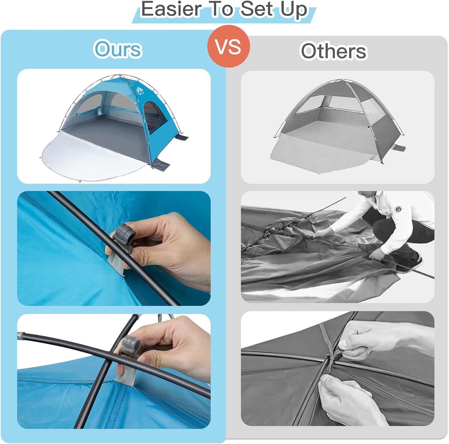 Night Cat Beach Tent Portable Camping Sun Shade Shelter for 2-4 Persons with UV Protection 3 Breathable Mesh Windows Extended Tent Floor Easy Set Up Outdoor - Image 2