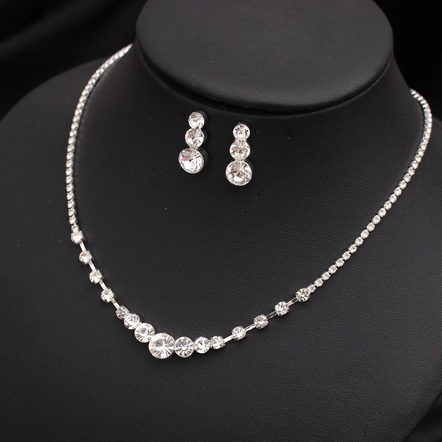 Silver Plated Elegant Necklace Earrings Bride Bridesmaid Jewelry Sets for Wedding Prom Crystal Jewelry Set for Women Costume Accessories - Image 3