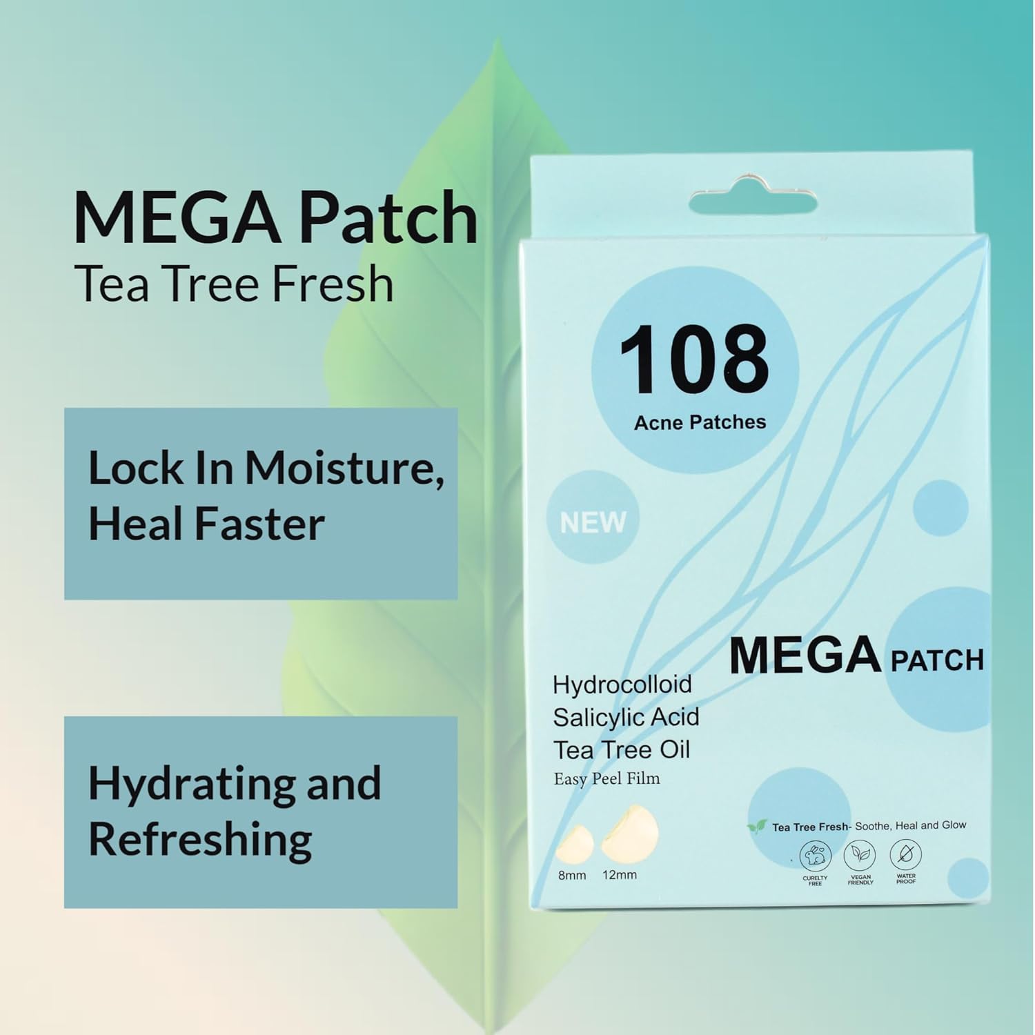 Fast Acting Pimple Patches with Hydrocolloid, Saycilic Acid and Tea Tree | 108 ct (60 x 8mm + 48 x 12mm) | Reduces Spot Risk | Invisible Acne Patches | Treatment for Zits, Blemishes, Acne & Pimples. - Image 3