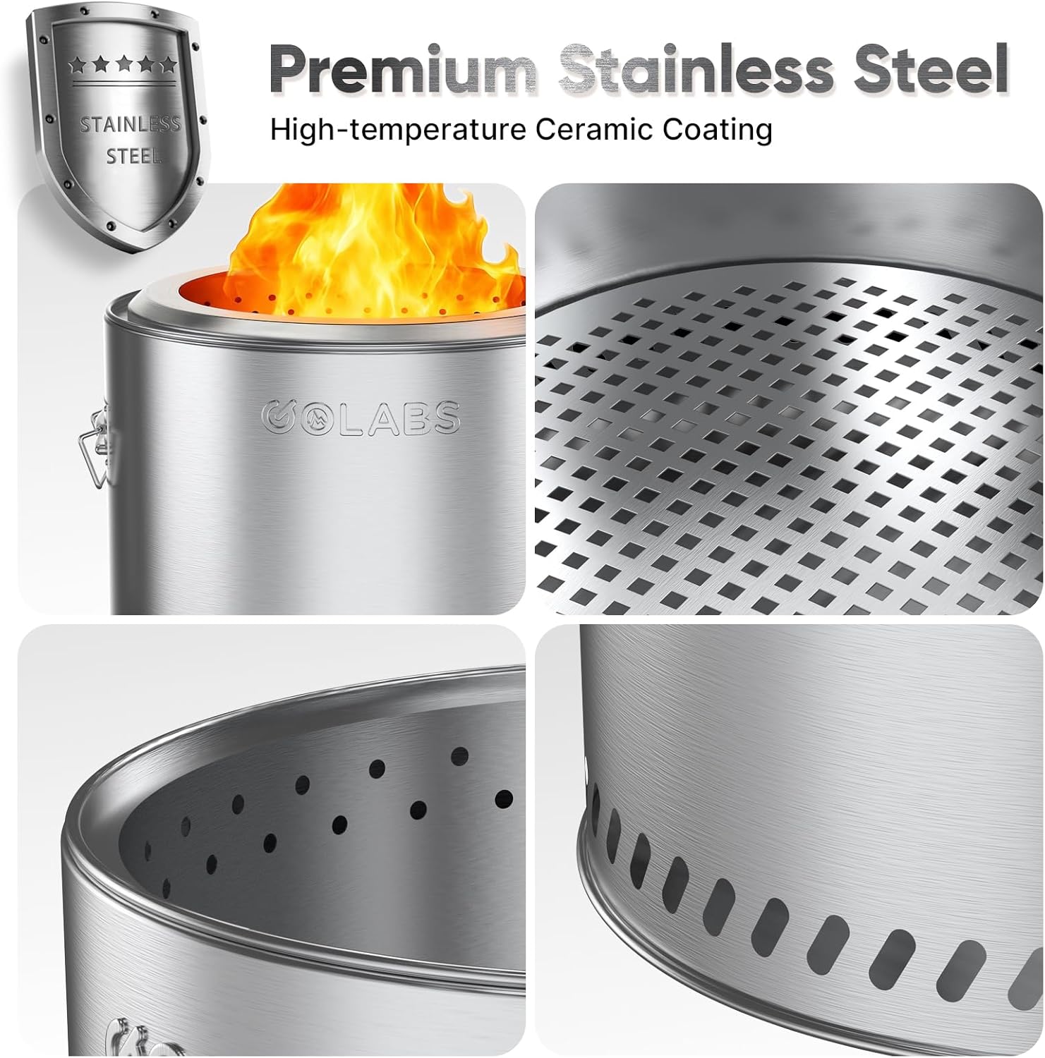 Golabs Smokeless Fire Pit 19.5", Portable with Handle, Stainless Steel Outdoor Firepit with Removable Ash Pan & Fire Poker, Easy to Clean, Efficient Heating & Less Ash, Perfect for Backyard & Camping - Image 8