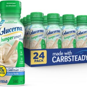 Glucerna Hunger Smart Diabetes Care Shake, Classic Vanilla, Diabetic Meal Replacement to Support Blood Sugar Management, 15g Protein, 180 Calories, Ready to Drink, 10 Fl Oz, 24 Pack