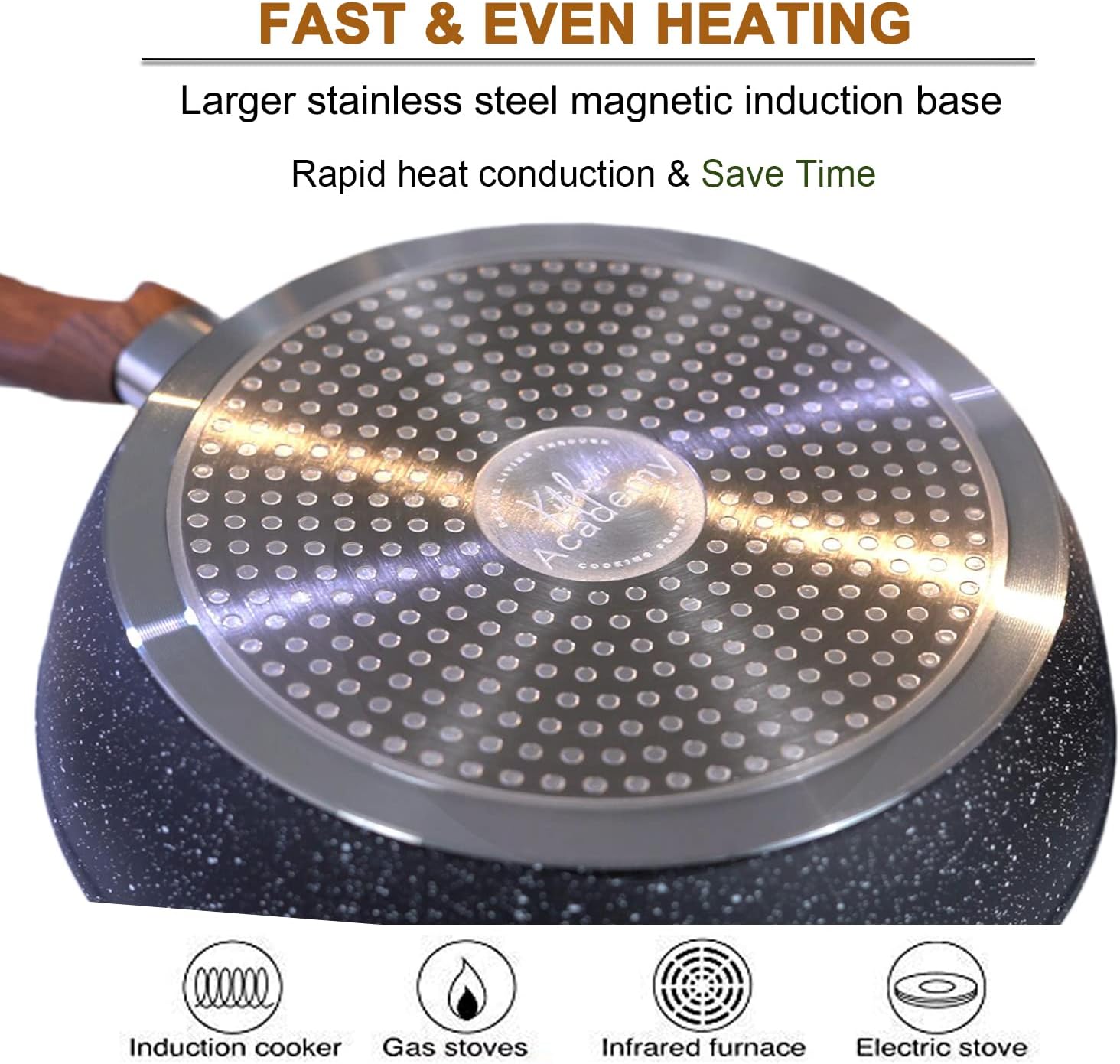 Kitchen Academy Induction Cookware Sets - 12 Piece Cooking Pan Set, Granite Black Nonstick Pots and Pans Set - Image 4