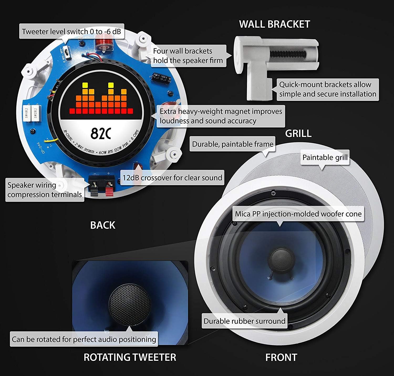 82C Silver Ticket In-Ceiling Speaker with Pivoting Tweeter (8 Inch in-ceiling) 1 Piece, 11 inch overall size - Image 7