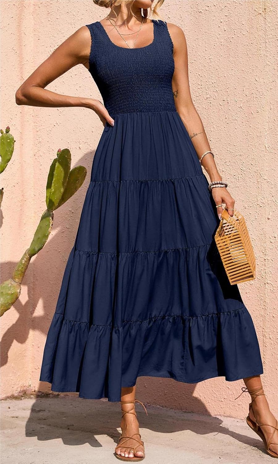 PRETTYGARDEN Women's 2026 Casual Loose Plain Maxi Sundress Smocked Tank Dress Sleeveless Spring Beach Tiered Long Dresses - Image 4