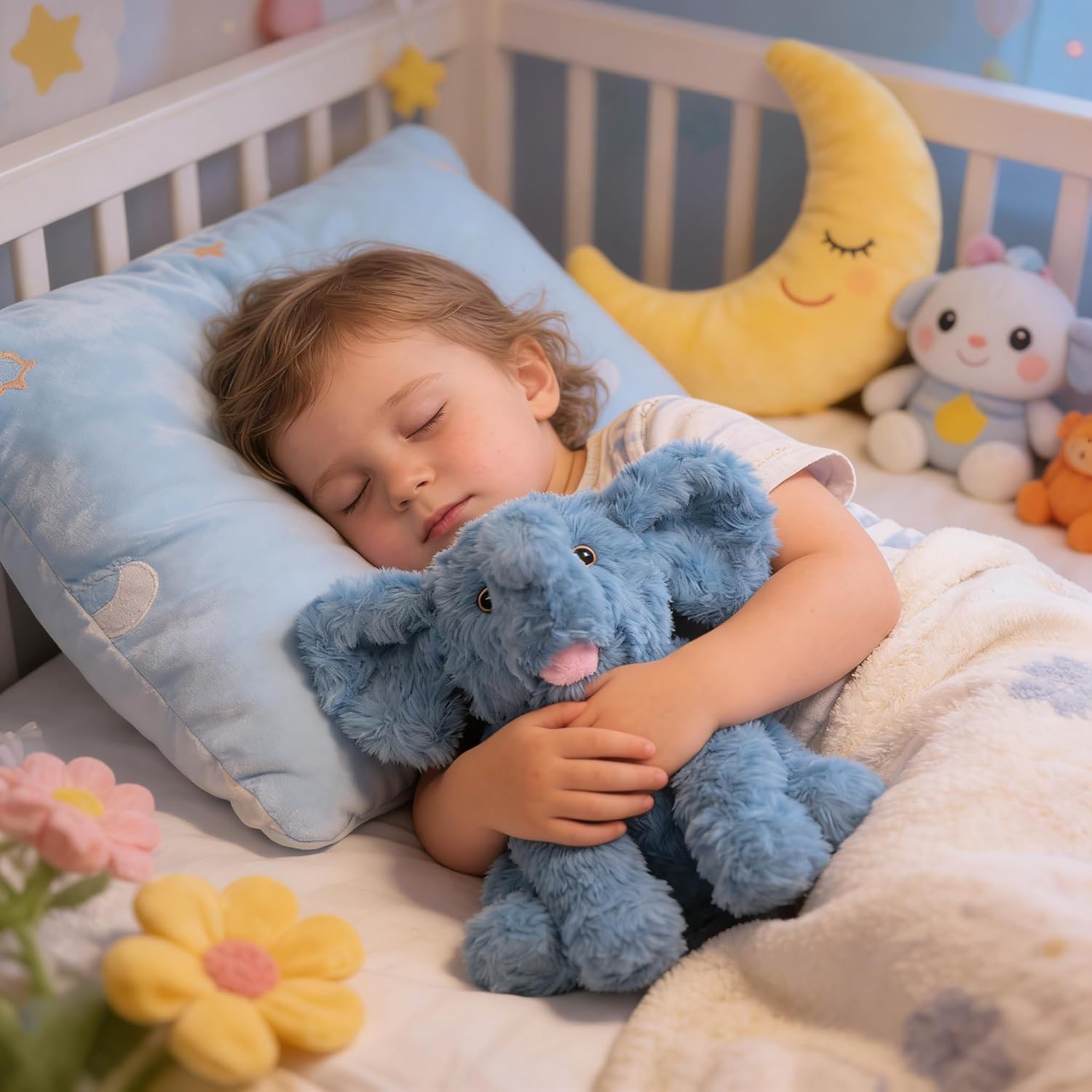 Hopearl Adorable Plush Calf Elephant Toy Floppy Elephish Ultra Soft Stuffed Animal for Boys Girls Kids Toddlers, Blue, 9'' - Image 3