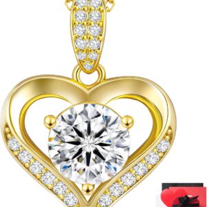 KRKC Moissanite Heart Necklace for Women, 1-3 Carat Lab Created Diamond Pendant, 14K/White Golden Plated S925 Sterling Silver Chains, Valentines Day Christmas Birthday Gifts for Her Wife Anniversary