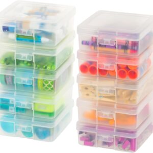 IRIS USA Pencil Case Boxes, 10-Pack, |Made in USA|, Plastic Bead Organizing Containers with Snap Lid for Arts, Crafts, Ephemera, Stickers, & Dance Cheer, Clear – Small