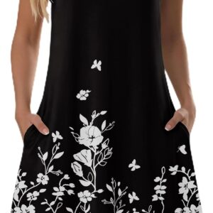 Zeagoo Summer Dresses for Women 2026 Sleeveless Casual Floral Tshirt Sundress with Pockets Loose Tank Beach Dress