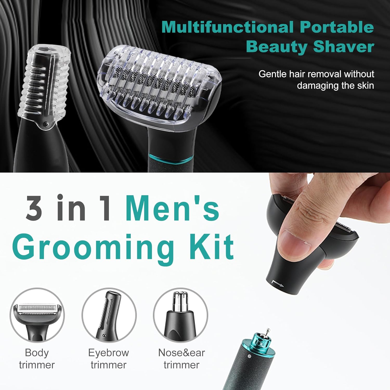VGR 625 Body Hair Trimmer for Men,3-in-1 Versatile Electric Trimmer for Body/Eyebrow/Beard/Nose/Ear Hair,USB Rechargeable Mens Grooming Kits, IPX5 Waterproof Mens Shaver Portable Travel Set - Image 4