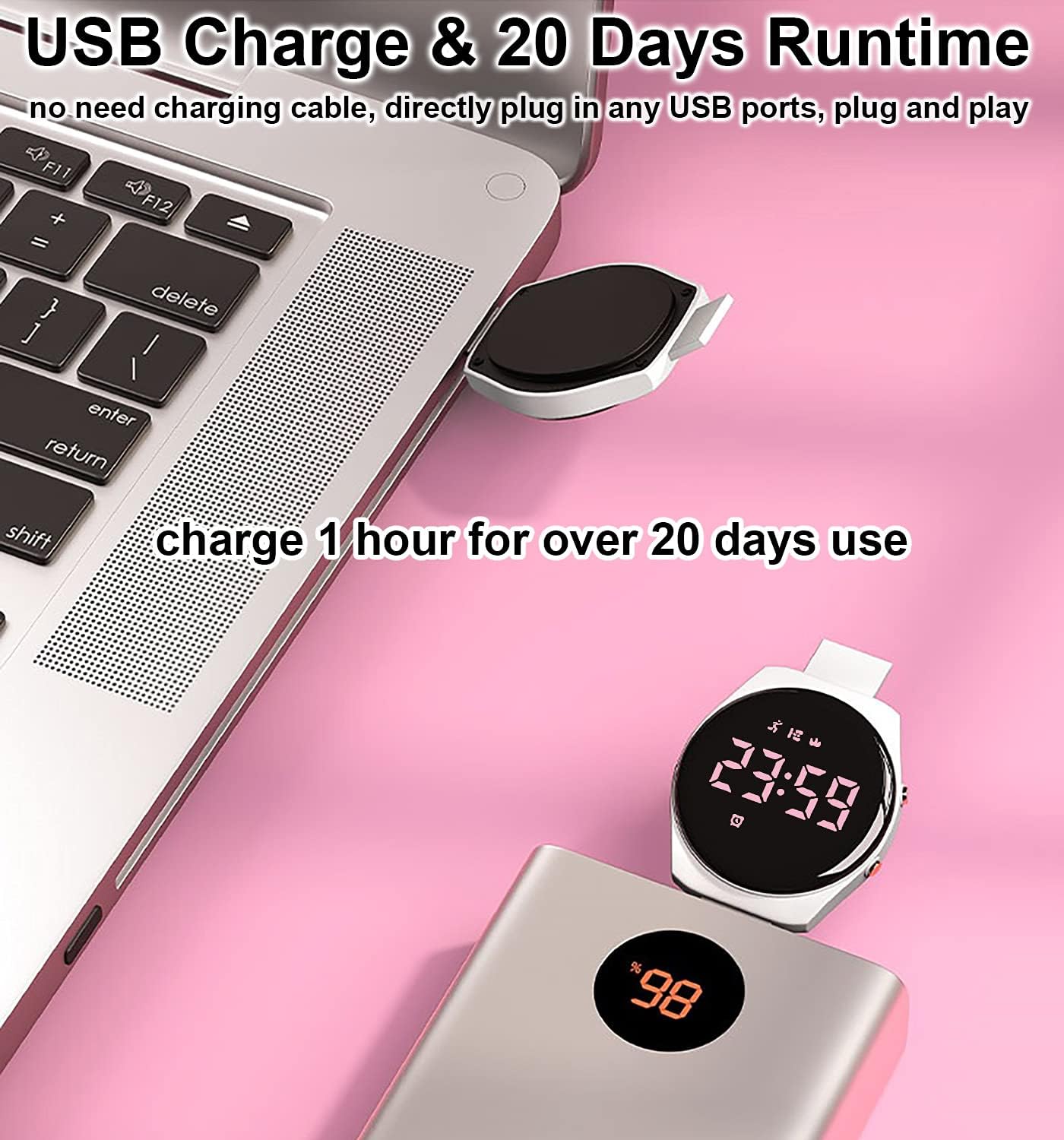 Fitness Tracker Pedometer Watch, No App No Phone Required, USB Charge 1 Hour for 20 Days Use, IP68 Waterproof Digital Watch with Alarm Clock Timer Distance Step Tracker for Kid Teen Boys Girls - Image 3