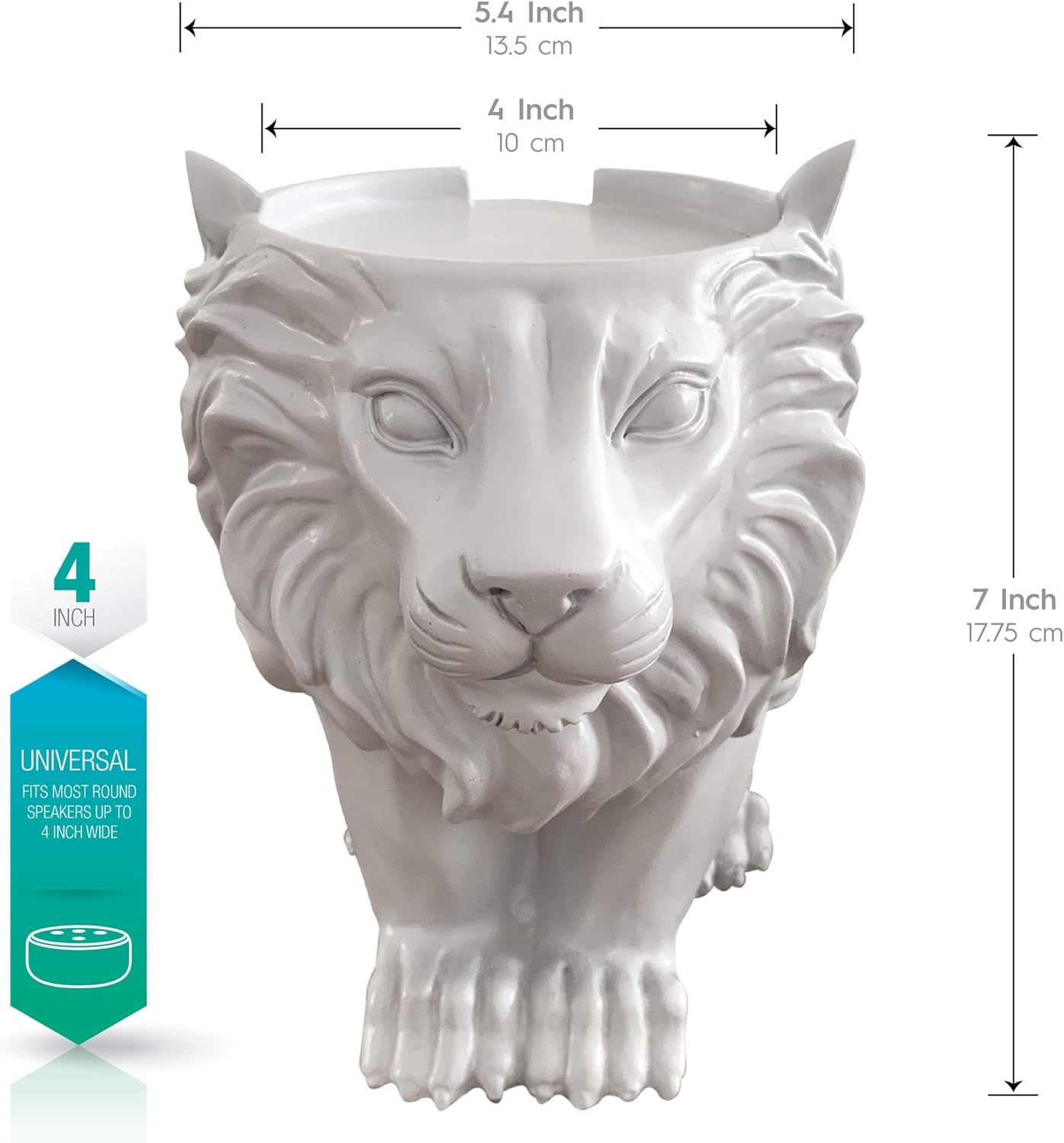 Smart Speaker Table Stand (Lion) - Decorative Holder for Amazon Echo Dot or Google Home Mini - Portable Design, No Sound or Microphone Interference - Durable Poly-Resin - Image 3