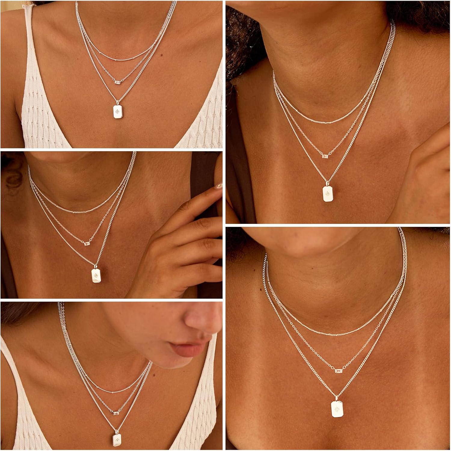 Layered Gold Necklace for Women Trendy,14K Gold Plated Dainty Stackable Cuban Link Herringbone Paperclip Chain Diamond/Coin/Cross/Tag/Mobius Pendant Necklace Set Fashion Jewelry Christmas Gifts - Image 5
