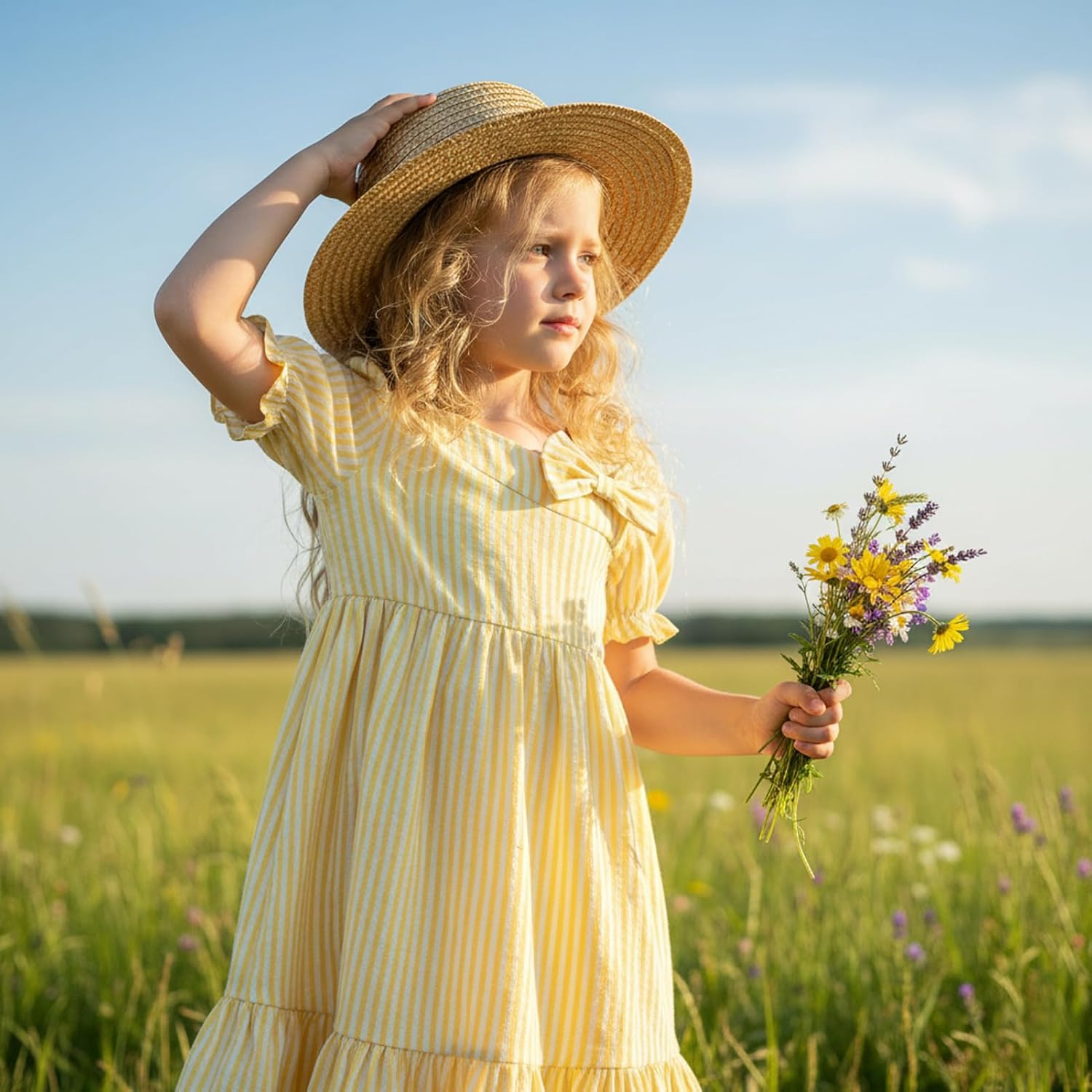 GRNSHTS Toddler Girl Summer Dress Kids Striped Puffed-Sleeve Casual Dresses 1-6Y - Image 2