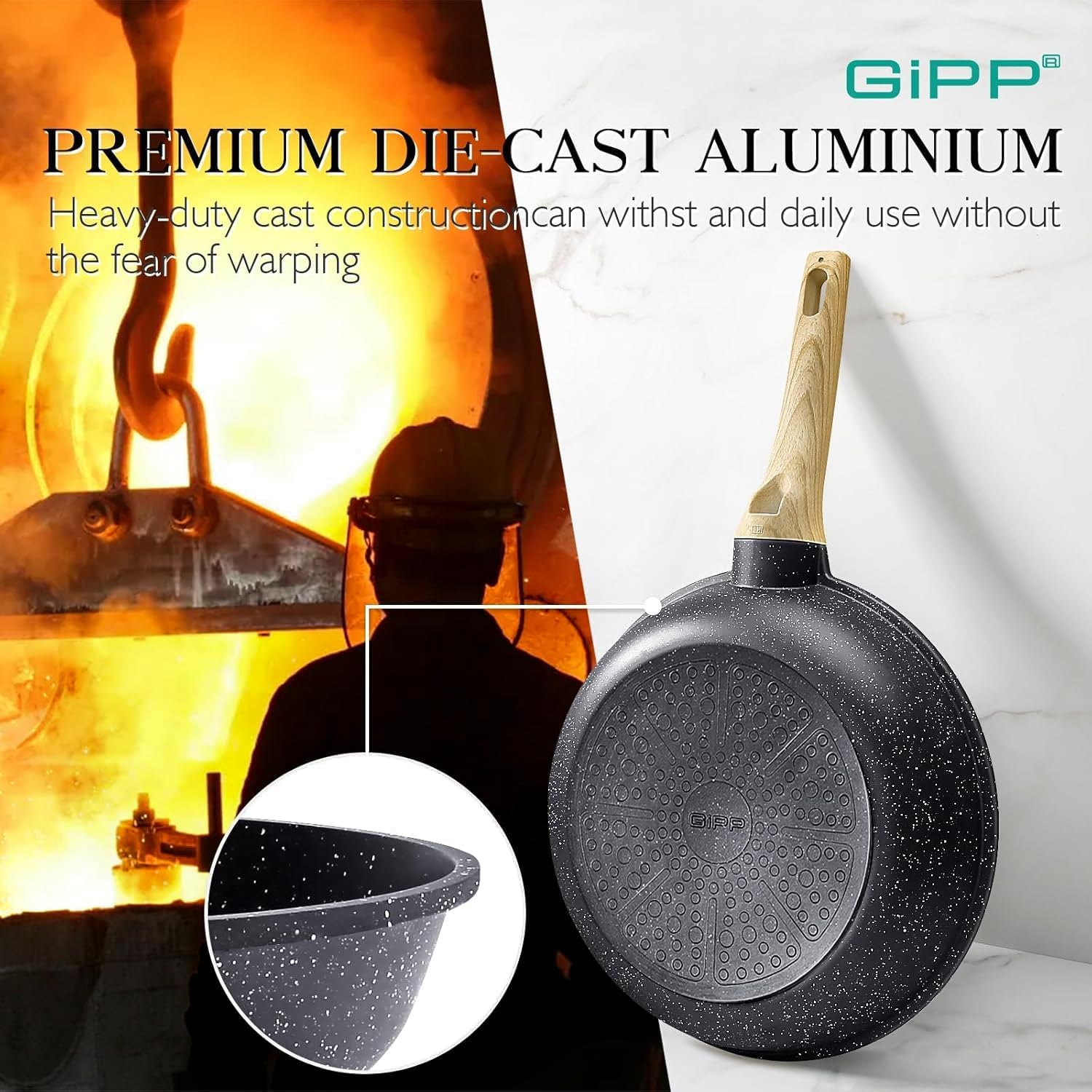 GiPP 21Psc Pots and Pans Set Non Stick - Grey Ceramic Kitchen Cookware Sets Nonstick Induction Cookware Non-toxic Cooking Pan Set with Silicone Utensils, PFOS and PFOA Free - Image 7