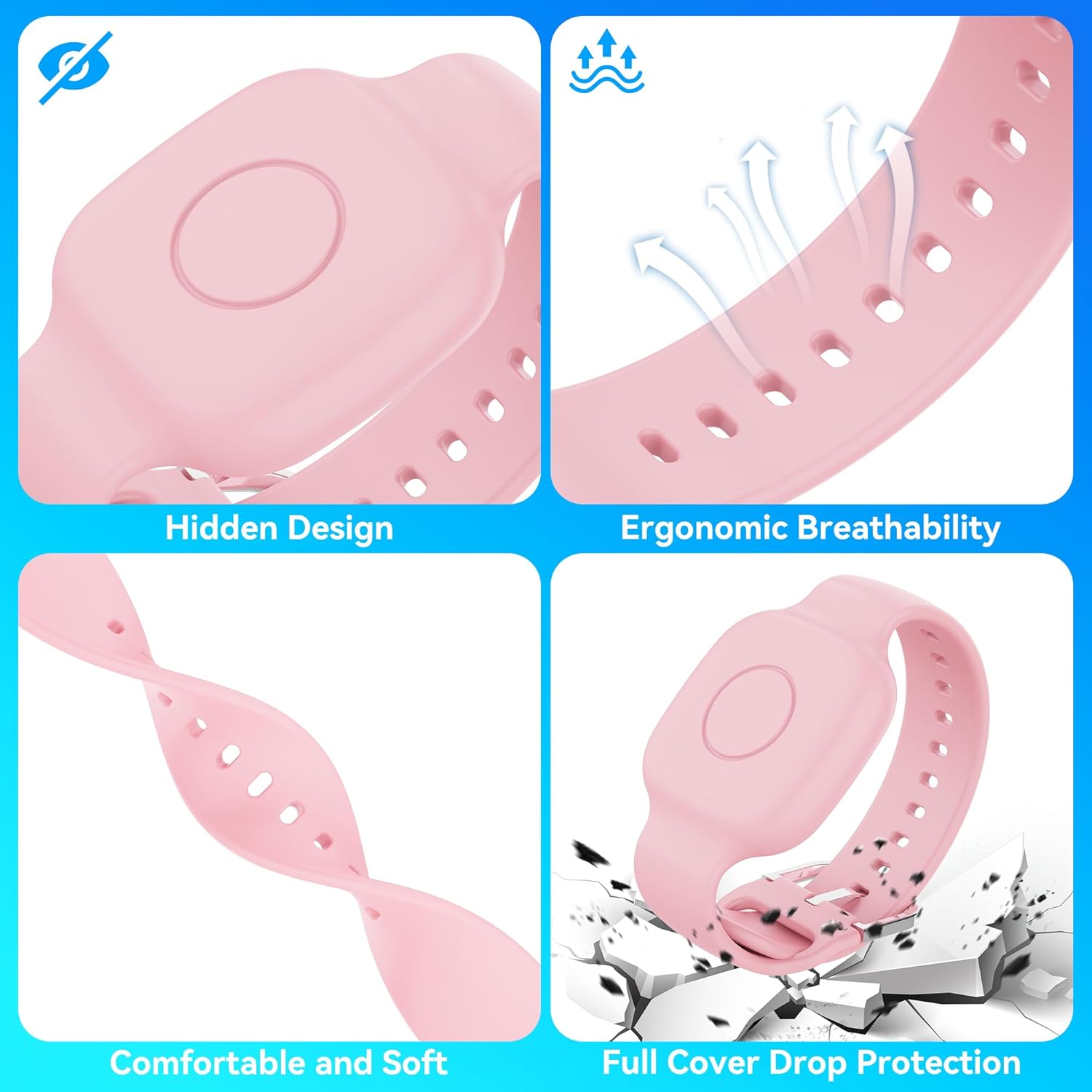 Waterproof Silicone Bracelet for Tile Mate 2024/2022, Hidden GPS Tracker Holder for Kids, Teens & Elderly, Adjustable Anti-Lost Wristband, Durable, Lightweight, Comfortable Fit – Pink/Green - Image 3