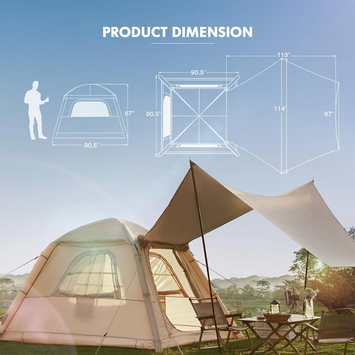 YOLENY Inflatable Camping Tent for 4-6 Person, Easy Setup Portable Water-Resistant Cabin Tent with Mesh Windows & Pumps - Image 3