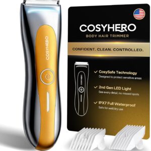 Manscape Groin & Body Hair Trimmer for Men, Electric Ball Shaver & Pubic Grooming Kit, LED Light, IPX7 Waterproof Wet/Dry Groomer, Rechargeable Manscaper with Ceramic Blades (Gold)