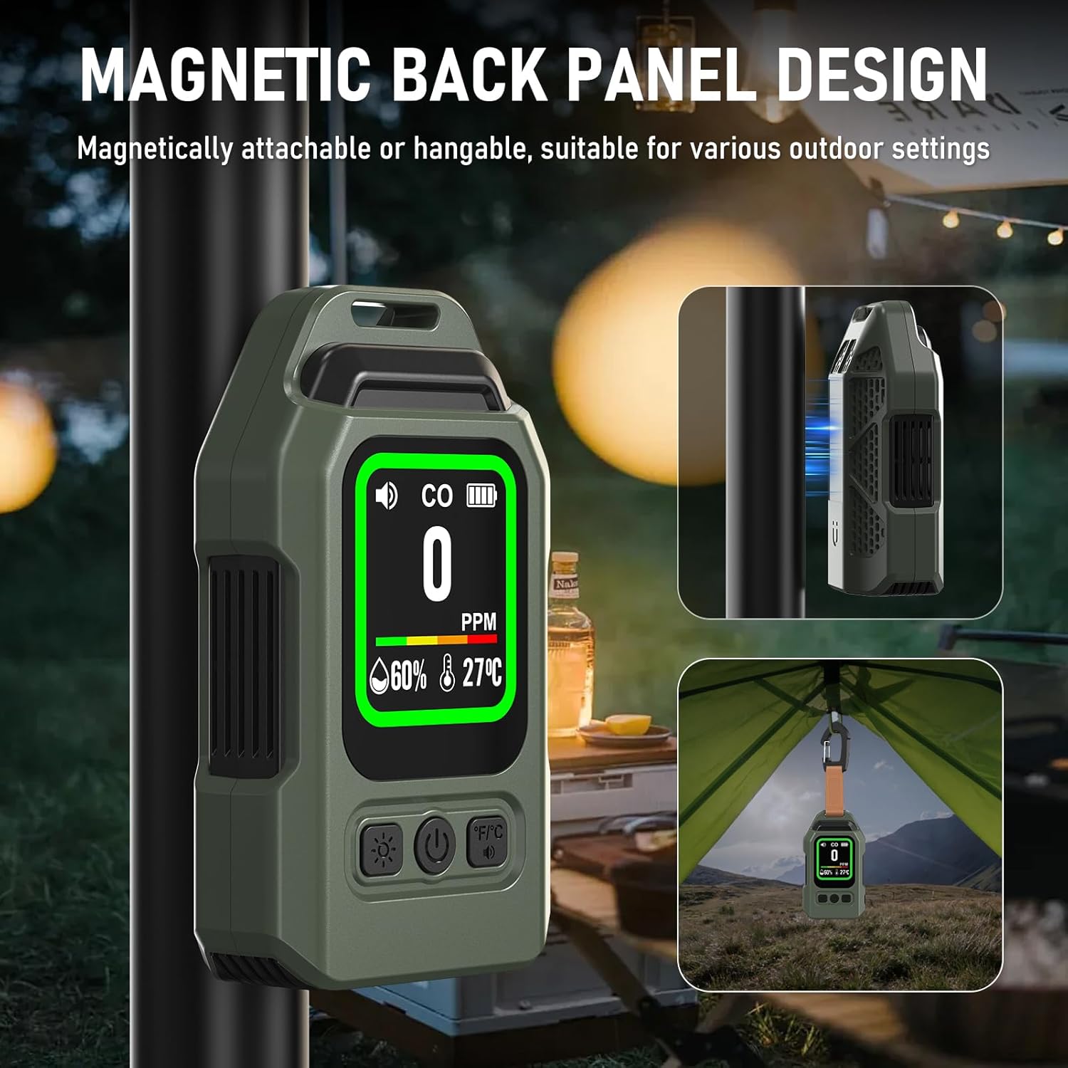 4-in-1 Portable Carbon Monoxide Detector for Travel, 300HR Battery Life,CO Detector Alarm with Temp/Humidity Monitor and Emergency Flashlight,for Camping,RV,Hotel,Kitchen - Image 5