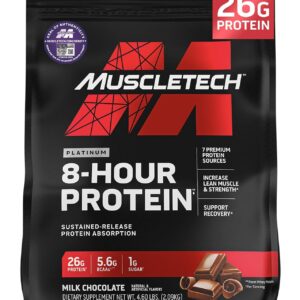 MuscleTech Platinum 8-Hour Protein Powder – 7 Premium Protein Sources with Whey & Casein Protein for Increased Lean Muscle, Strength & Improved Recovery – Milk Chocolate, 50 Servings