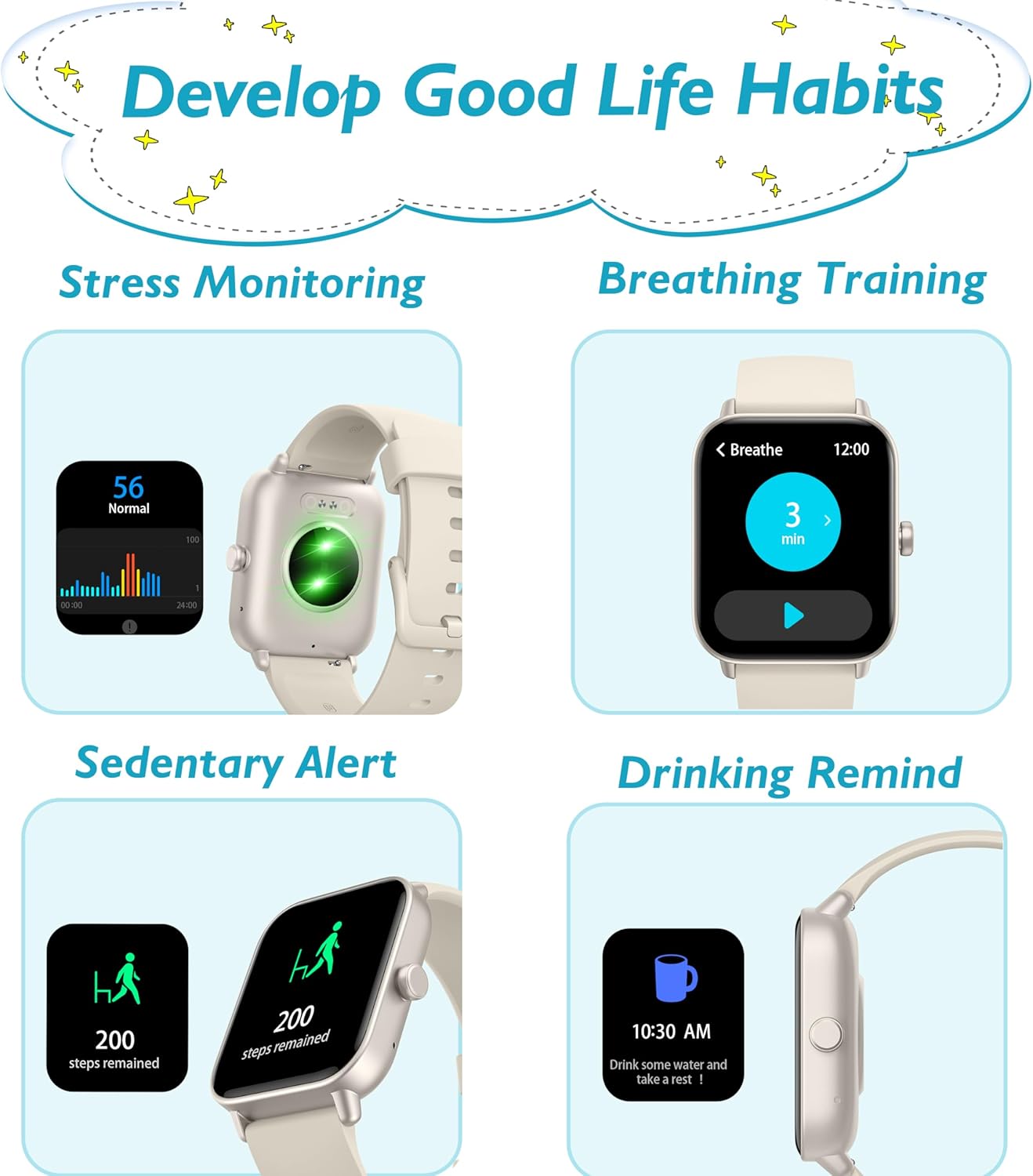 KALINCO Kids Smart Watch for Boys Girls Teens, IP68 Waterproof Swimming Smartwatch, 1.8" Fitness Activity Tracker Watch with 100 Sports Modes, Make Call/Answer, Heart Rate, Sleep Monitor, Alarm - Image 6