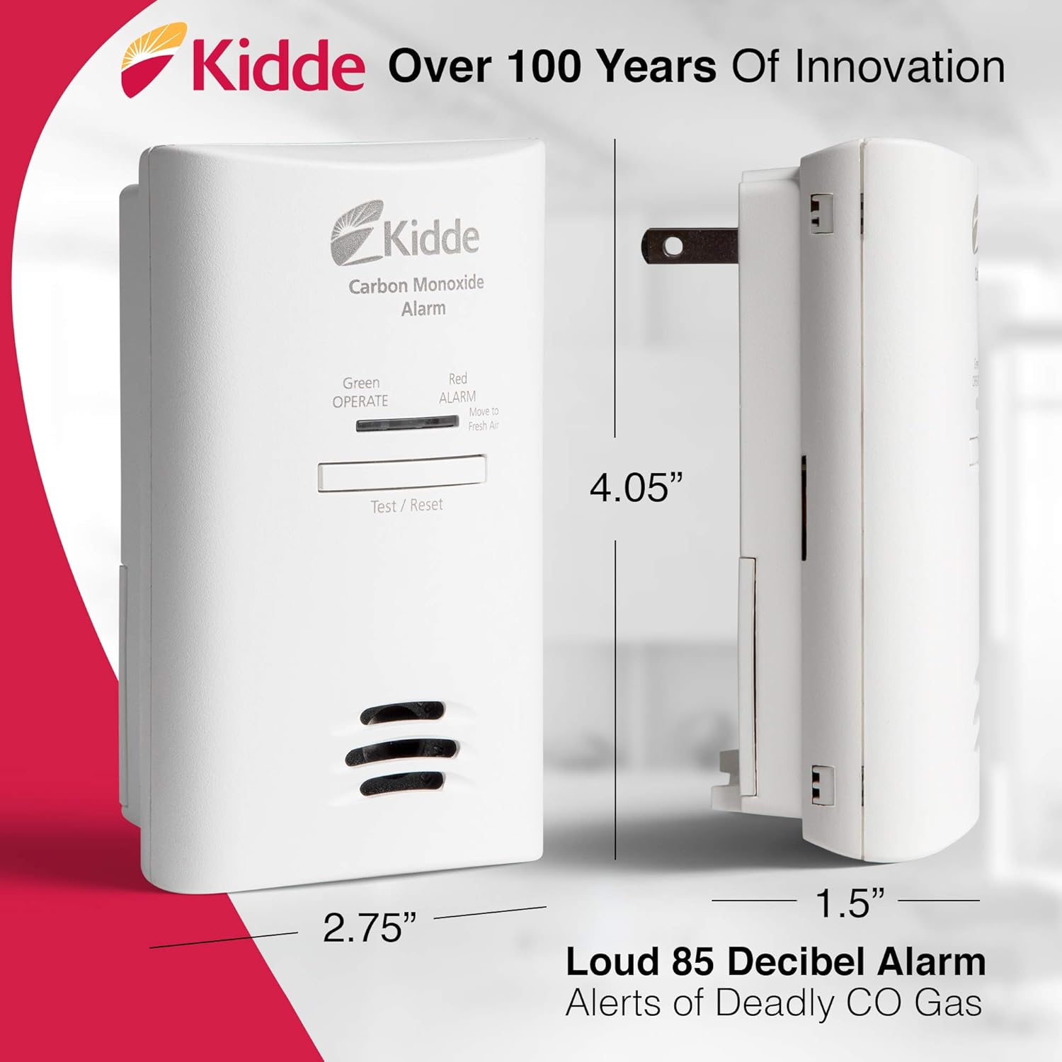 Kidde Carbon Monoxide Detector, Plug in Wall with AA Battery Backup, Test-Hush Button - Image 4