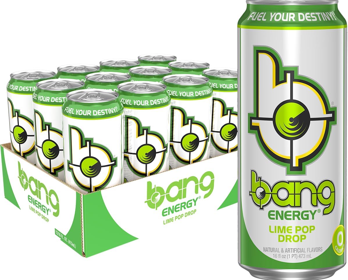 Bang Energy Lime Pop Drop, Sugar-Free Energy Drink, 16-Ounce (Pack of 12)