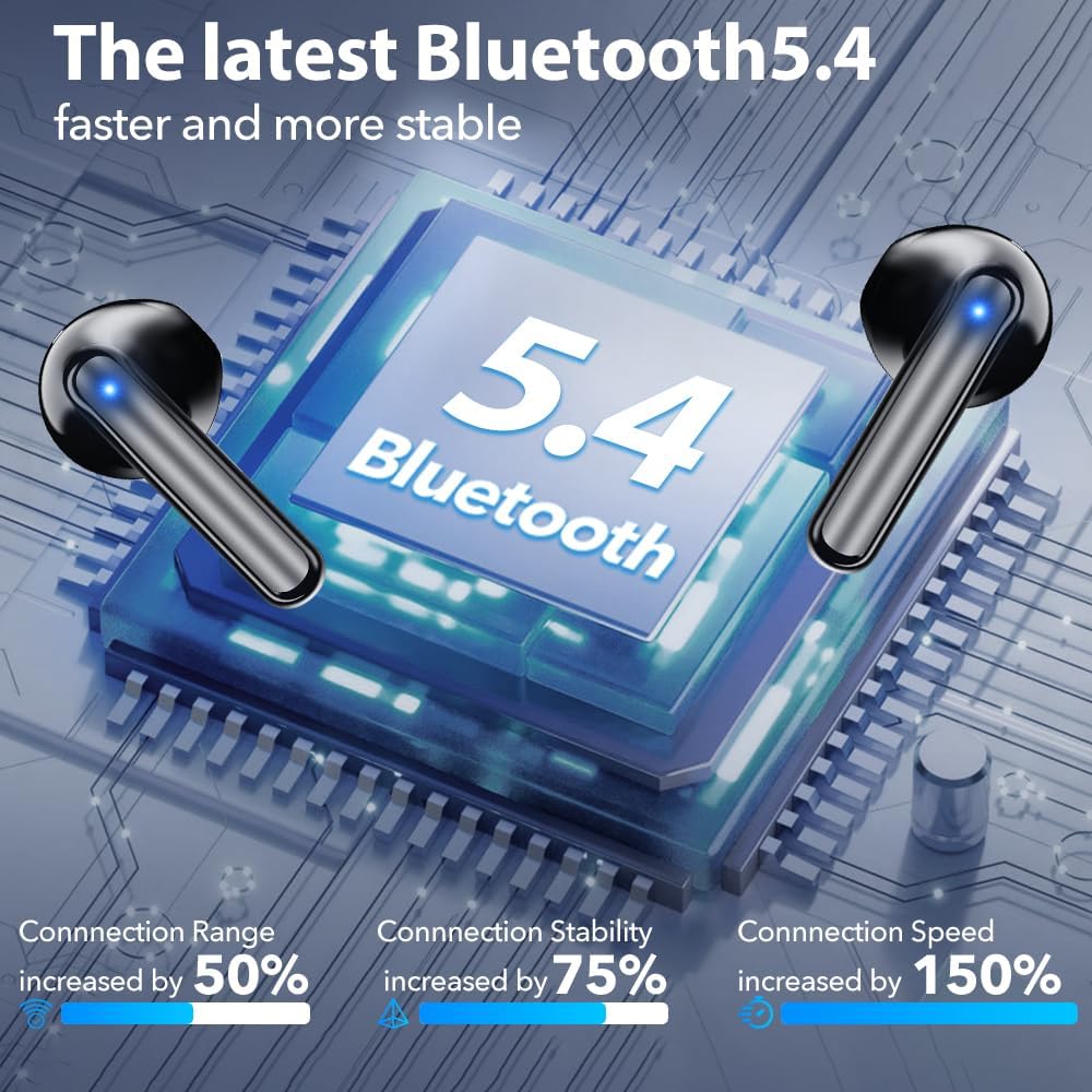 Bluetooth Earbuds Wireless Headphones, 60H Deep Bass Ear Buds with 4 Noise Cancelling Microphone, IP5 Waterproof Earphones for iPhone Android (Black) - Image 6