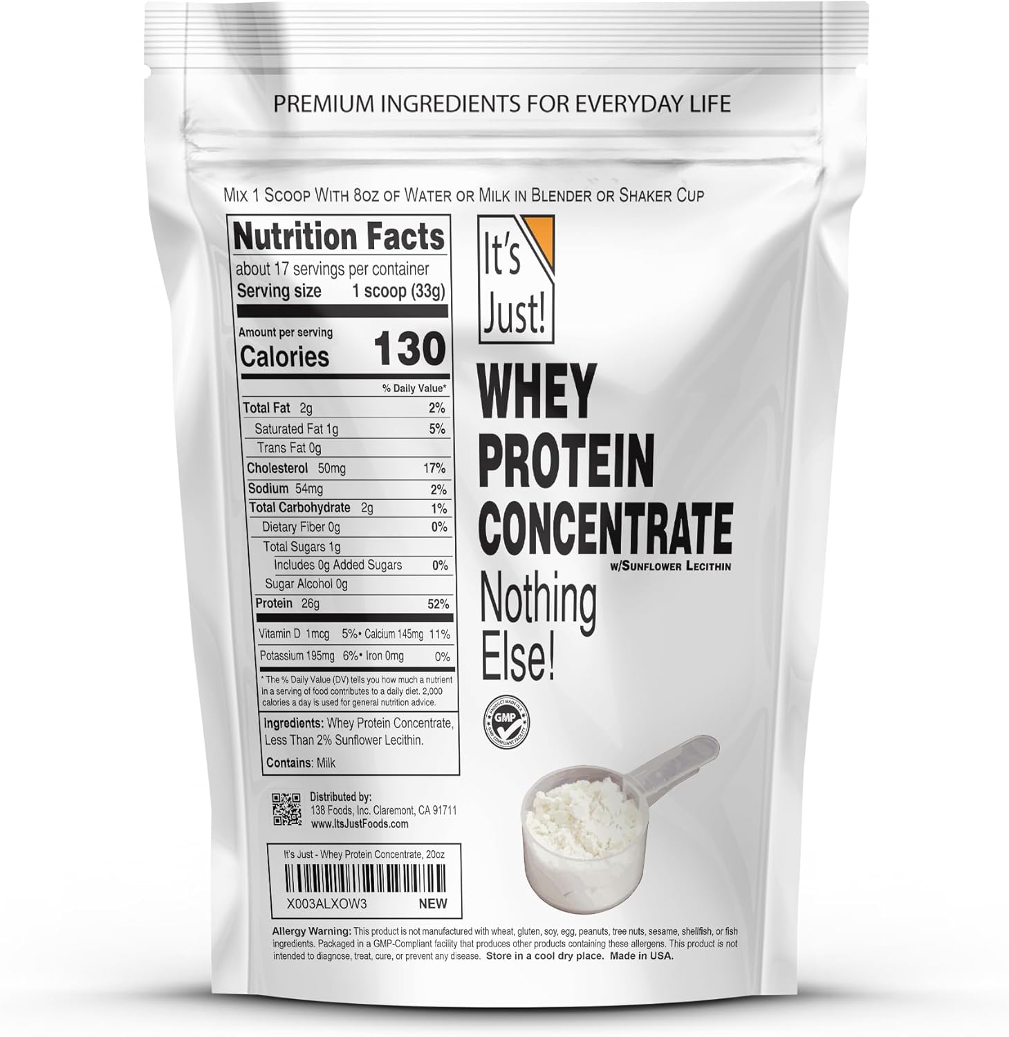It's Just! - 100% Whey Protein Concentrate, GLP-1 Friendly, Made in USA, No RBST/rBGH Hormones, Premium WPC-80, No Added Flavors or Artificial Sweeteners (1.25 Pound, Unflavored) - Image 2