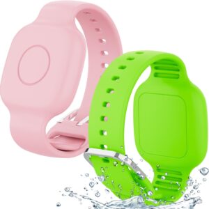Waterproof Silicone Bracelet for Tile Mate 2024/2022, Hidden GPS Tracker Holder for Kids, Teens & Elderly, Adjustable Anti-Lost Wristband, Durable, Lightweight, Comfortable Fit – Pink/Green