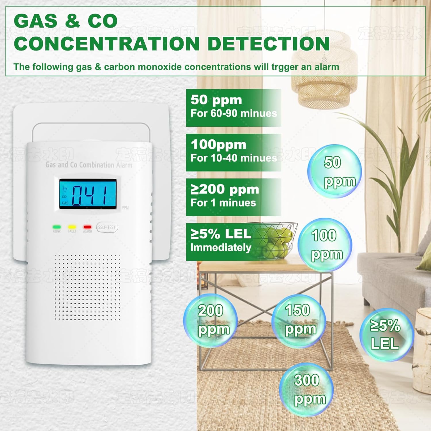 Combination Gas and Carbon Monoxide Detector Plug-in | CO Alarm & Natural Gas Combustible Detector | Digital Display, Battery Backup, Easy Install | for Home Kitchen Safety Monitoring 1-Pack - Image 3